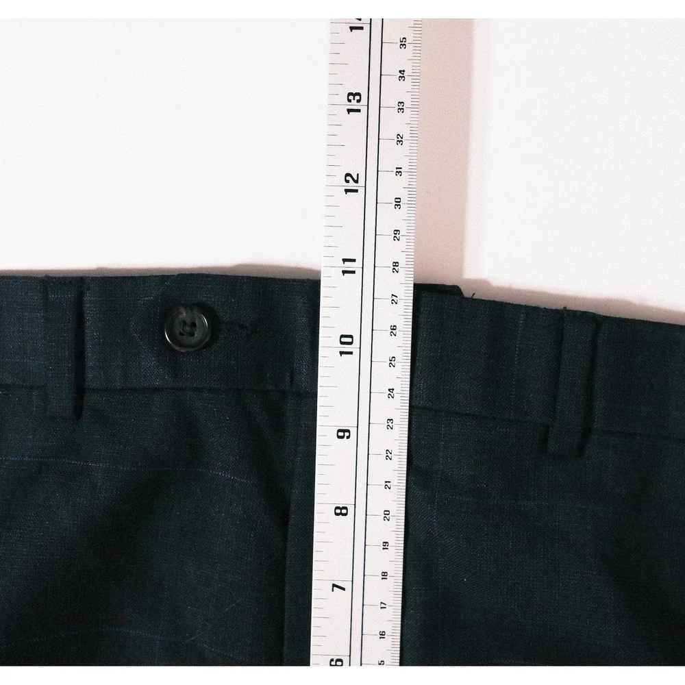 Lauren Ralph Lauren Mens Gray  Blue Plaid Wool Straight Leg Slacks